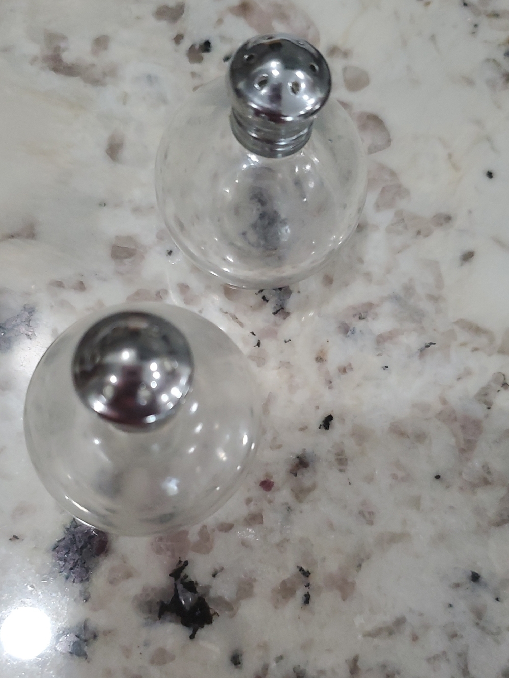 Mini Clear Glass Salt and Pepper Shaker Set with Silver Tops